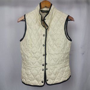 Eddie Bauer Ivory Diamond Quilted Vest Goose Down 650 Fill Size Small Embroidery